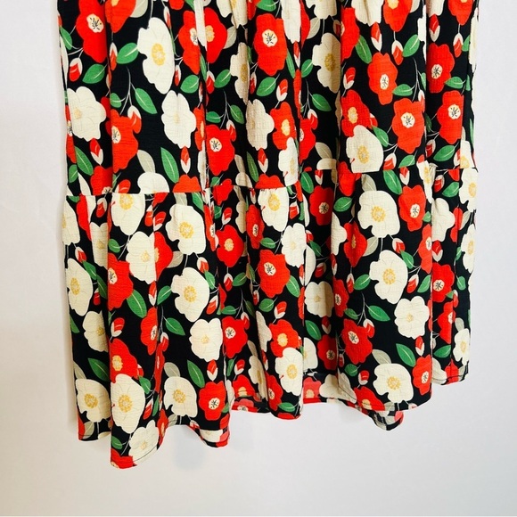 Jodifl Dark Floral Ruffle Sleeve Tiered Dress. Size Large. - Picture 5 of 12